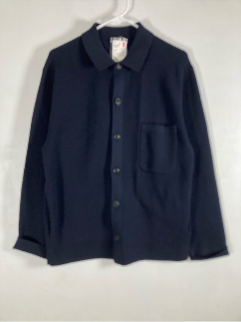 UNIQLO Milano Ribbed Shirt Collar Cardigan dark Blue minimalist Small Aesthetic